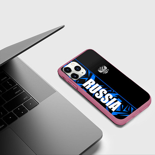 Чехол iPhone 11 Pro матовый Россия - синяя абстракция / 3D-Малиновый – фото 3