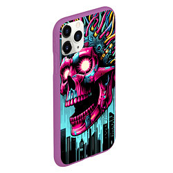 Чехол iPhone 11 Pro матовый Cyber skull - ai art fantasy, цвет: 3D-фиолетовый — фото 2