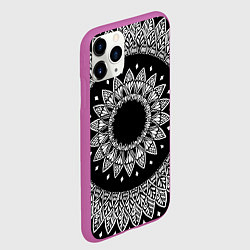 Чехол iPhone 11 Pro матовый Мандала черно-белая с лепестками, цвет: 3D-фиолетовый — фото 2