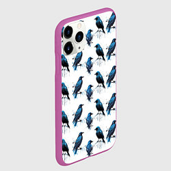Чехол iPhone 11 Pro матовый Чёрно-синие вороны и капли краски, цвет: 3D-фиолетовый — фото 2