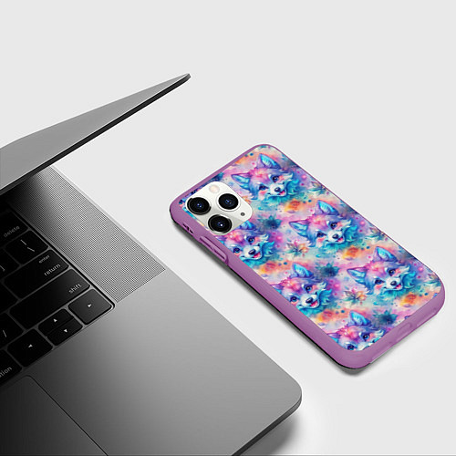 Чехол iPhone 11 Pro матовый Фурри мордочки волчонка / 3D-Фиолетовый – фото 3
