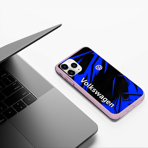 Чехол iPhone 11 Pro матовый Volkswagen - blue stripes / 3D-Розовый – фото 3