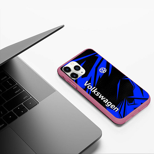 Чехол iPhone 11 Pro матовый Volkswagen - blue stripes / 3D-Малиновый – фото 3