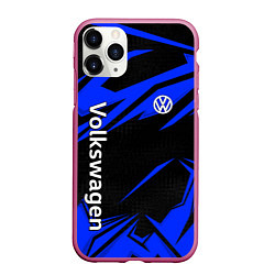 Чехол iPhone 11 Pro матовый Volkswagen - blue stripes, цвет: 3D-малиновый