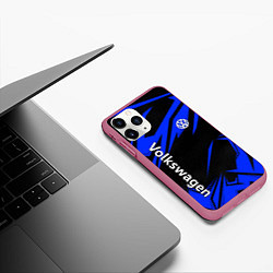 Чехол iPhone 11 Pro матовый Volkswagen - blue stripes, цвет: 3D-малиновый — фото 2