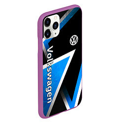 Чехол iPhone 11 Pro матовый Volkswagen - бело-синий треугольник, цвет: 3D-фиолетовый — фото 2