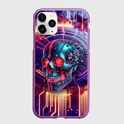 Чехол iPhone 11 Pro матовый Cyber art skull - steel metal, цвет: 3D-фиолетовый