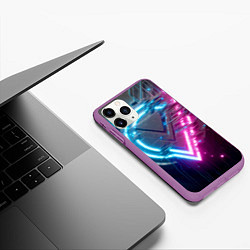 Чехол iPhone 11 Pro матовый Neon geometric abstraction - ai art, цвет: 3D-фиолетовый — фото 2