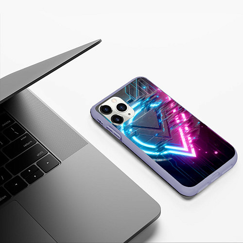 Чехол iPhone 11 Pro матовый Neon geometric abstraction - ai art / 3D-Светло-сиреневый – фото 3