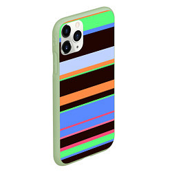 Чехол iPhone 11 Pro матовый Разноцветный полосатый, цвет: 3D-салатовый — фото 2