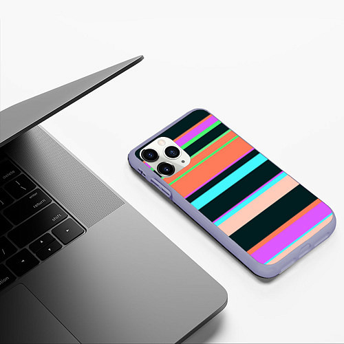Чехол iPhone 11 Pro матовый Цветные разные полосы / 3D-Светло-сиреневый – фото 3