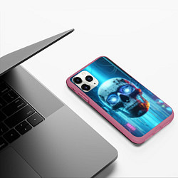 Чехол iPhone 11 Pro матовый Cyber skull - neon glow ai art, цвет: 3D-малиновый — фото 2