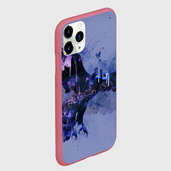 Чехол iPhone 11 Pro матовый Летящий орел и город в сумерках, цвет: 3D-малиновый — фото 2
