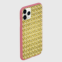 Чехол iPhone 11 Pro матовый Белые плюсики на жёлтом фоне, цвет: 3D-малиновый — фото 2