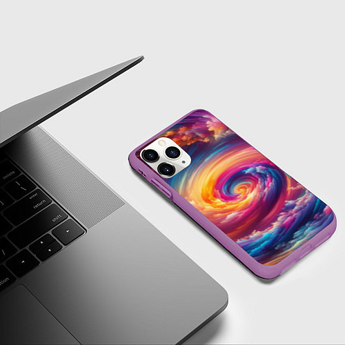 Чехол iPhone 11 Pro матовый Водоворот ярких красок / 3D-Фиолетовый – фото 3