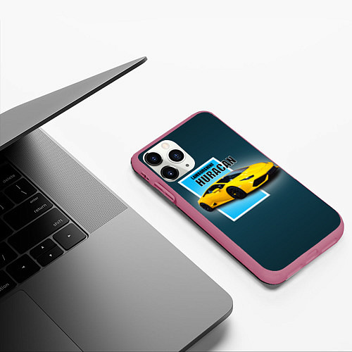 Чехол iPhone 11 Pro матовый Спортивная итальянская машина Lamborghini Huracan / 3D-Малиновый – фото 3