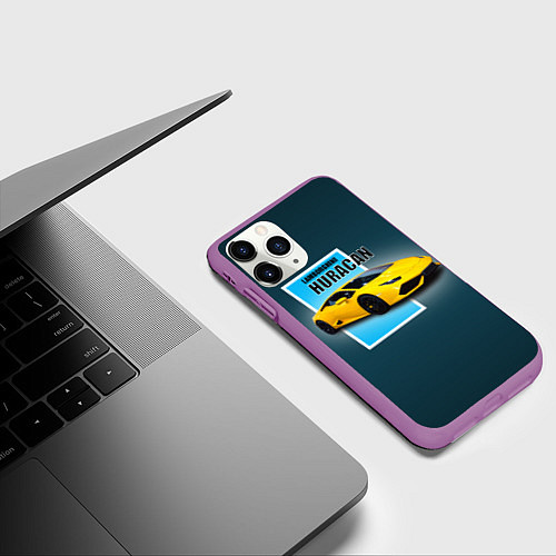 Чехол iPhone 11 Pro матовый Спортивная итальянская машина Lamborghini Huracan / 3D-Фиолетовый – фото 3