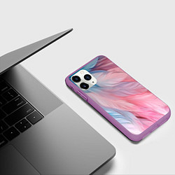 Чехол iPhone 11 Pro матовый Пастельно-голубые и розовые перья, цвет: 3D-фиолетовый — фото 2