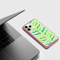 Чехол iPhone 11 Pro матовый Агрессивный бело-зелёный паттерн, цвет: 3D-малиновый — фото 2