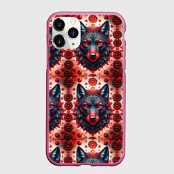 Чехол iPhone 11 Pro матовый Серые волки на красном фоне, цвет: 3D-малиновый