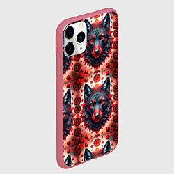 Чехол iPhone 11 Pro матовый Серые волки на красном фоне, цвет: 3D-малиновый — фото 2
