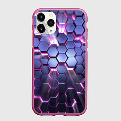 Чехол iPhone 11 Pro матовый Плиты с сиреневым неоновым свечением, цвет: 3D-малиновый