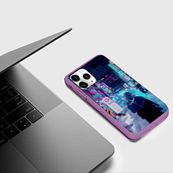 Чехол iPhone 11 Pro матовый Дождливый неоновый вечер в Японии, цвет: 3D-фиолетовый — фото 2