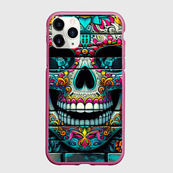 Чехол iPhone 11 Pro матовый Cool skull - graffiti ai art, цвет: 3D-малиновый