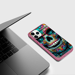 Чехол iPhone 11 Pro матовый Cool skull - graffiti ai art, цвет: 3D-малиновый — фото 2