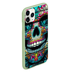 Чехол iPhone 11 Pro матовый Cool skull - graffiti ai art, цвет: 3D-салатовый — фото 2