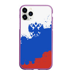 Чехол iPhone 11 Pro матовый Российский триколор и герб, цвет: 3D-фиолетовый