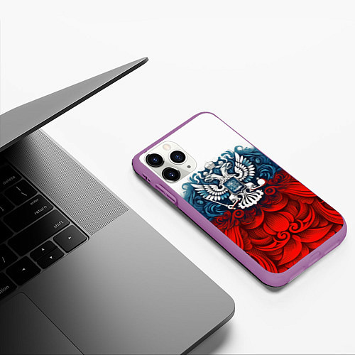 Чехол iPhone 11 Pro матовый Триколор и герб Росссия / 3D-Фиолетовый – фото 3