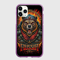 Чехол iPhone 11 Pro матовый Мощный медведь СССР стиль, цвет: 3D-фиолетовый
