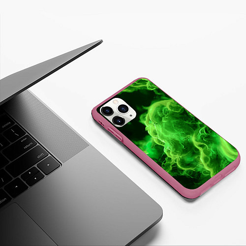 Чехол iPhone 11 Pro матовый Зелёный густой дым - inferno green / 3D-Малиновый – фото 3