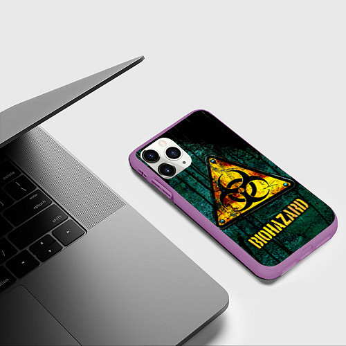 Чехол iPhone 11 Pro матовый Biohazard yellow sign / 3D-Фиолетовый – фото 3