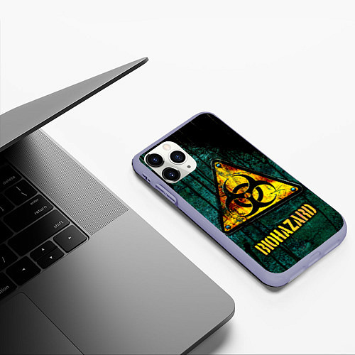 Чехол iPhone 11 Pro матовый Biohazard yellow sign / 3D-Светло-сиреневый – фото 3