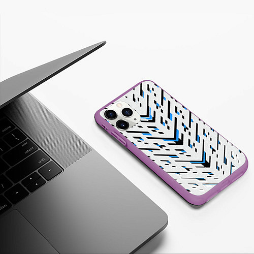 Чехол iPhone 11 Pro матовый Black and blue stripes on a white background / 3D-Фиолетовый – фото 3