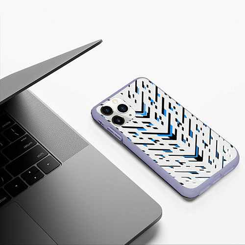 Чехол iPhone 11 Pro матовый Black and blue stripes on a white background / 3D-Светло-сиреневый – фото 3