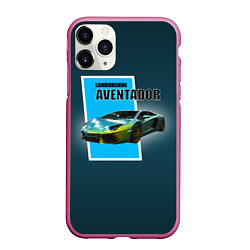 Чехол iPhone 11 Pro матовый Спортивная машина Lamborghini Aventador, цвет: 3D-малиновый