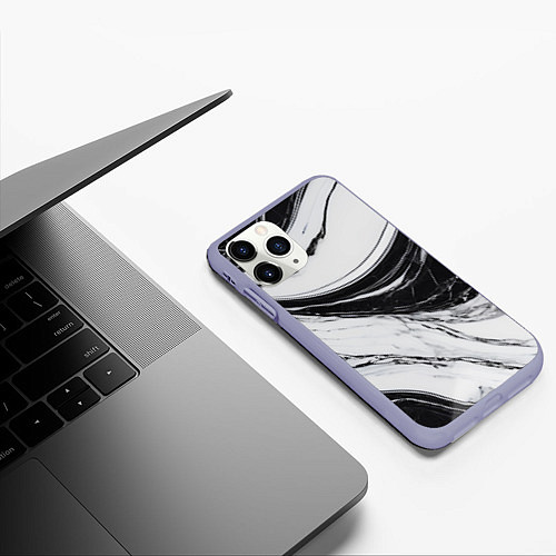 Чехол iPhone 11 Pro матовый Мрамор черно-белый / 3D-Светло-сиреневый – фото 3