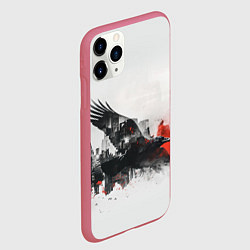 Чехол iPhone 11 Pro матовый Летающий ворон и город, цвет: 3D-малиновый — фото 2