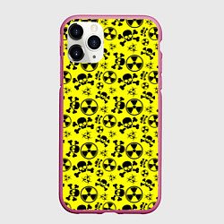 Чехол iPhone 11 Pro матовый Опасные знаки со скелетами паттерн, цвет: 3D-малиновый