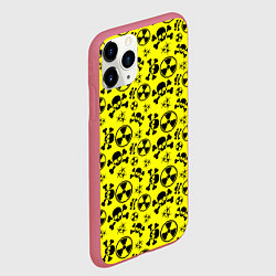 Чехол iPhone 11 Pro матовый Опасные знаки со скелетами паттерн, цвет: 3D-малиновый — фото 2