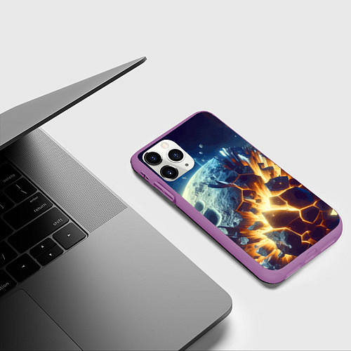 Чехол iPhone 11 Pro матовый Взрыв планеты - космос от нейросети / 3D-Фиолетовый – фото 3
