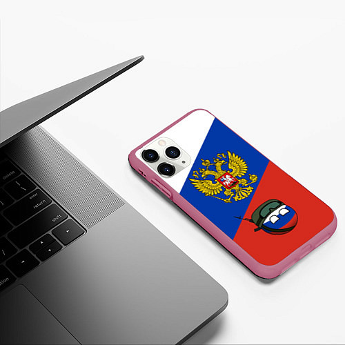 Чехол iPhone 11 Pro матовый Россия - на страже / 3D-Малиновый – фото 3