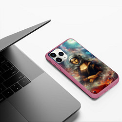 Чехол iPhone 11 Pro матовый Мона Лиза в открытом космосе - нейросеть, цвет: 3D-малиновый — фото 2