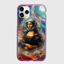 Чехол iPhone 11 Pro матовый Мона Лиза в открытом космосе - нейросеть, цвет: 3D-фиолетовый