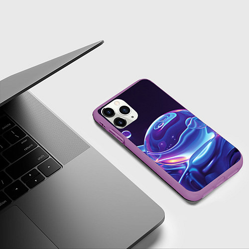 Чехол iPhone 11 Pro матовый Космические мыльные пузыри / 3D-Фиолетовый – фото 3