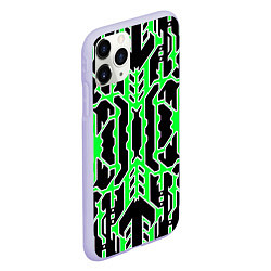 Чехол iPhone 11 Pro матовый Техно зелёные линии с белой обводкой на чёрном фон, цвет: 3D-светло-сиреневый — фото 2