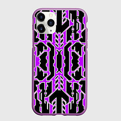 Чехол iPhone 11 Pro матовый Техно фиолетовые линии с белой обводкой на чёрном, цвет: 3D-фиолетовый